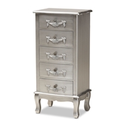 Baxton Studio Callen Classic and Traditional Brushed Silver Finished Wood 5-Drawer Chest